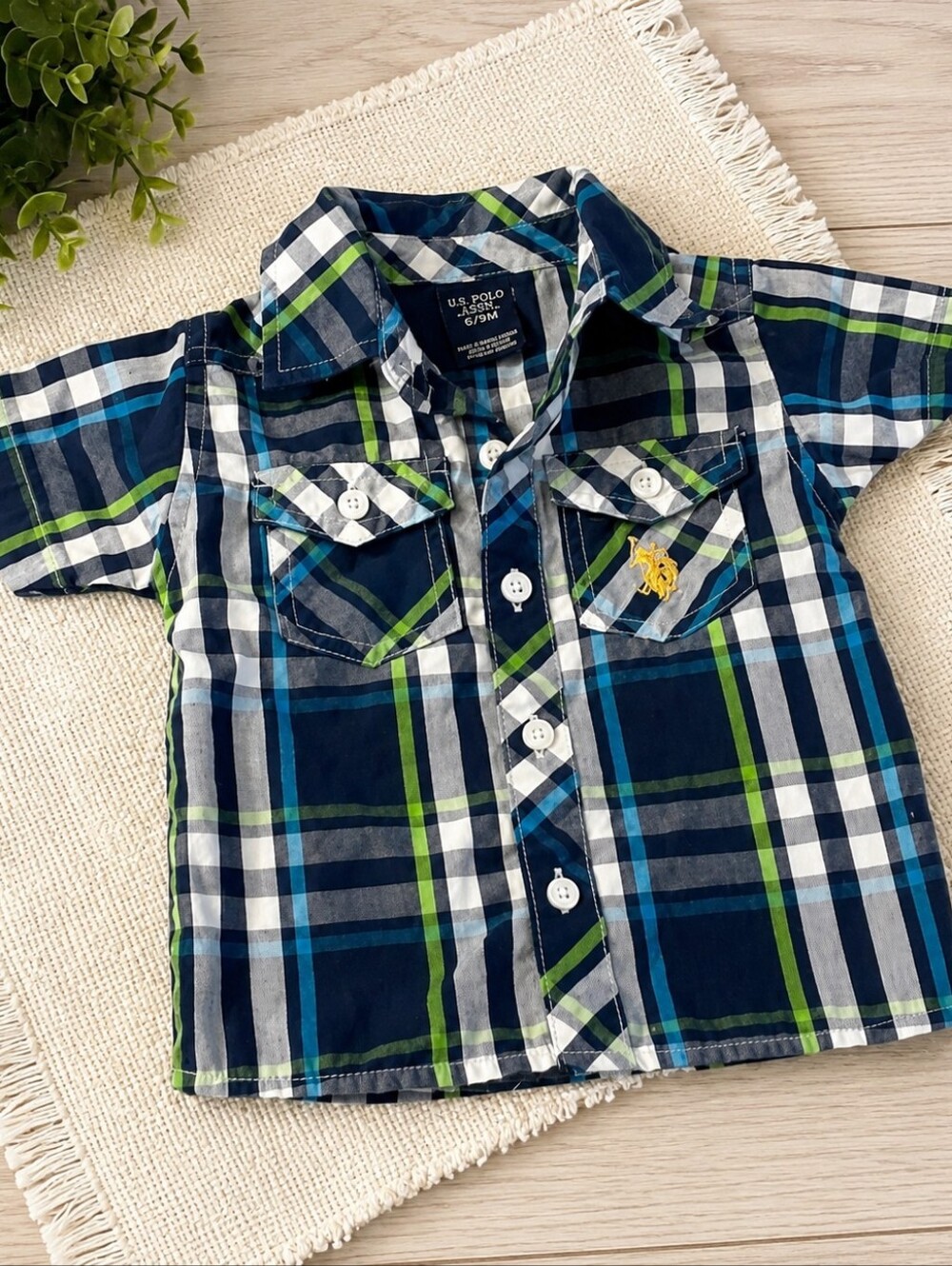 Size 6-9 month baby boys plaid button down shirt